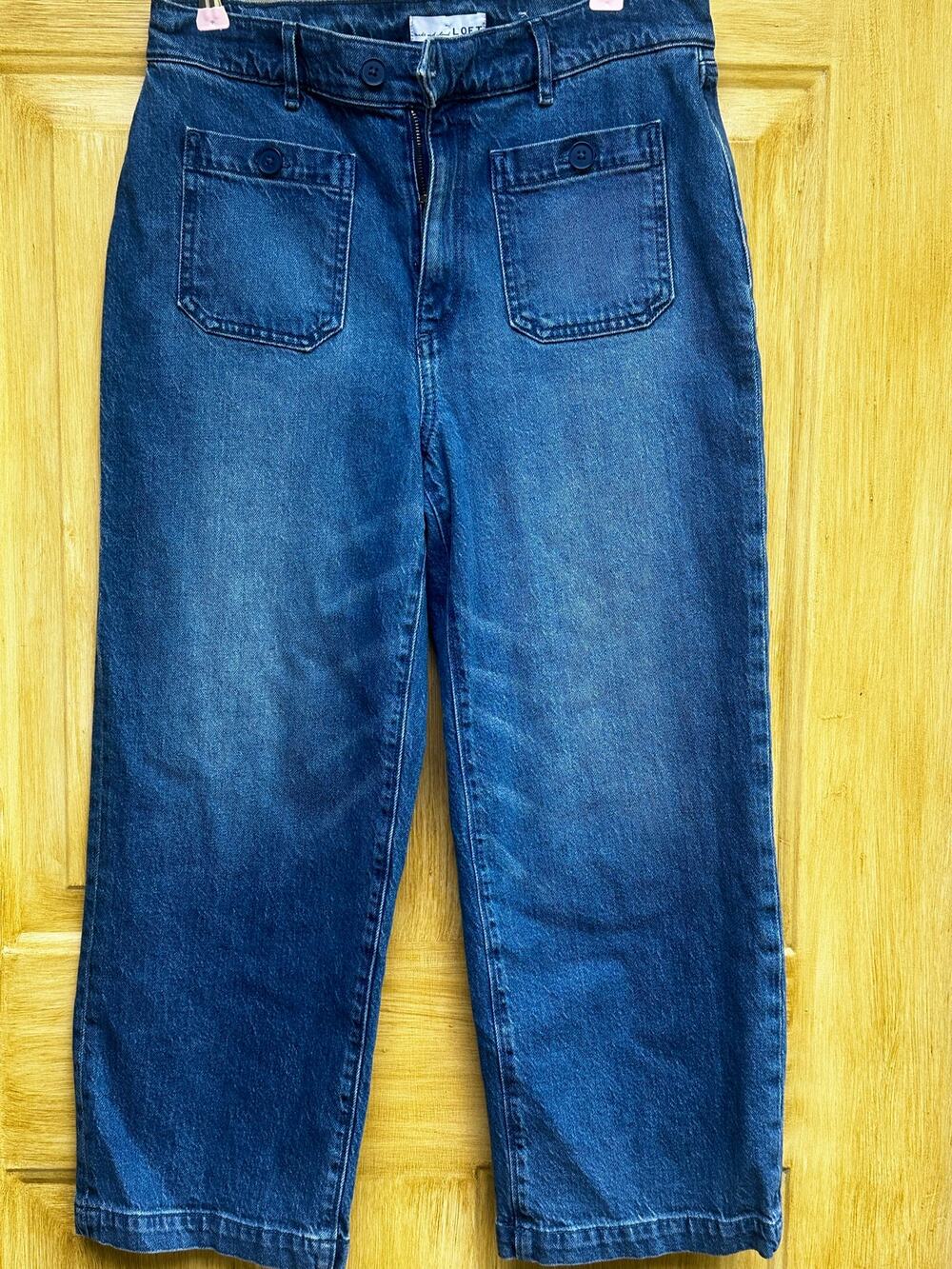 LOFT Made and Loved Indigo Blue WIDE barrel Leg Jeans Dark Wash Denim